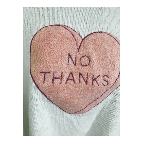 Jessica Simpson cream pink tufted embroidered heart No Thanks sweater size M - Picture 4 of 12